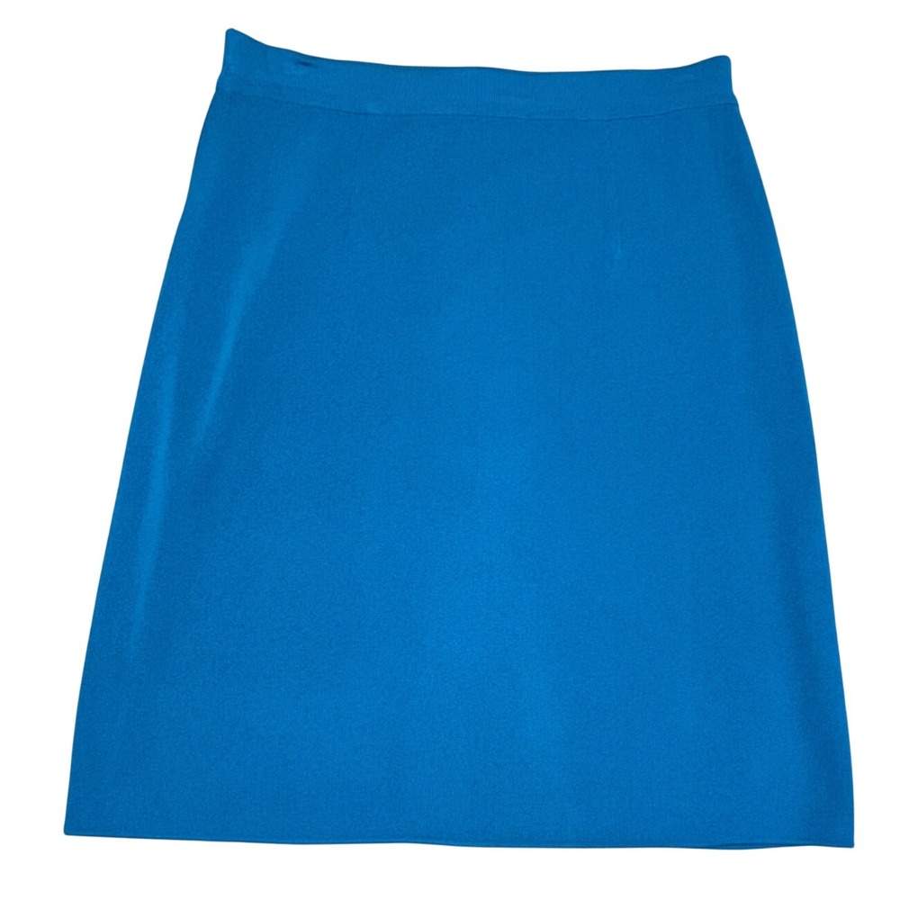 Misook Petite Women Knit Skirt Size Medium Blue Acrylic Pull On Knee Length